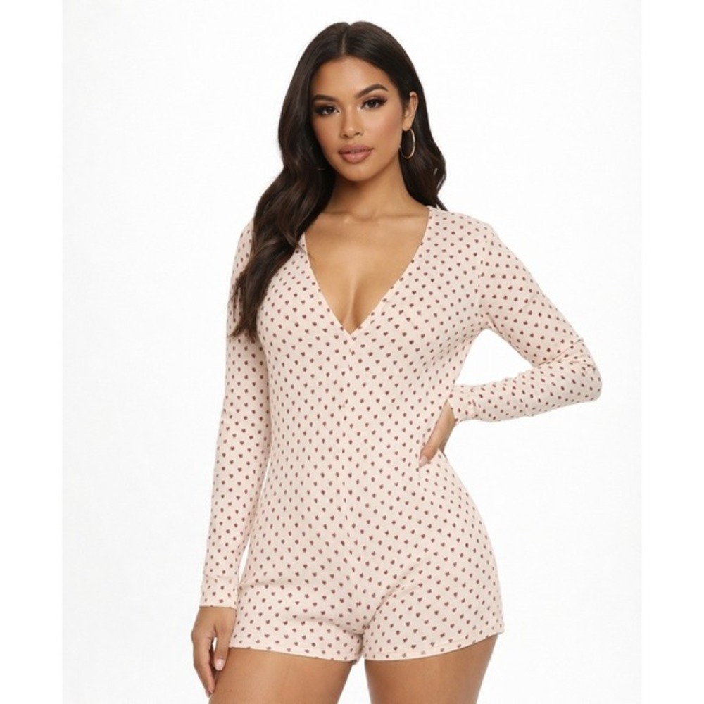 State‎ of The Day Women's Heather Rib-Knit Henley Flower Foulard Romper Size XL